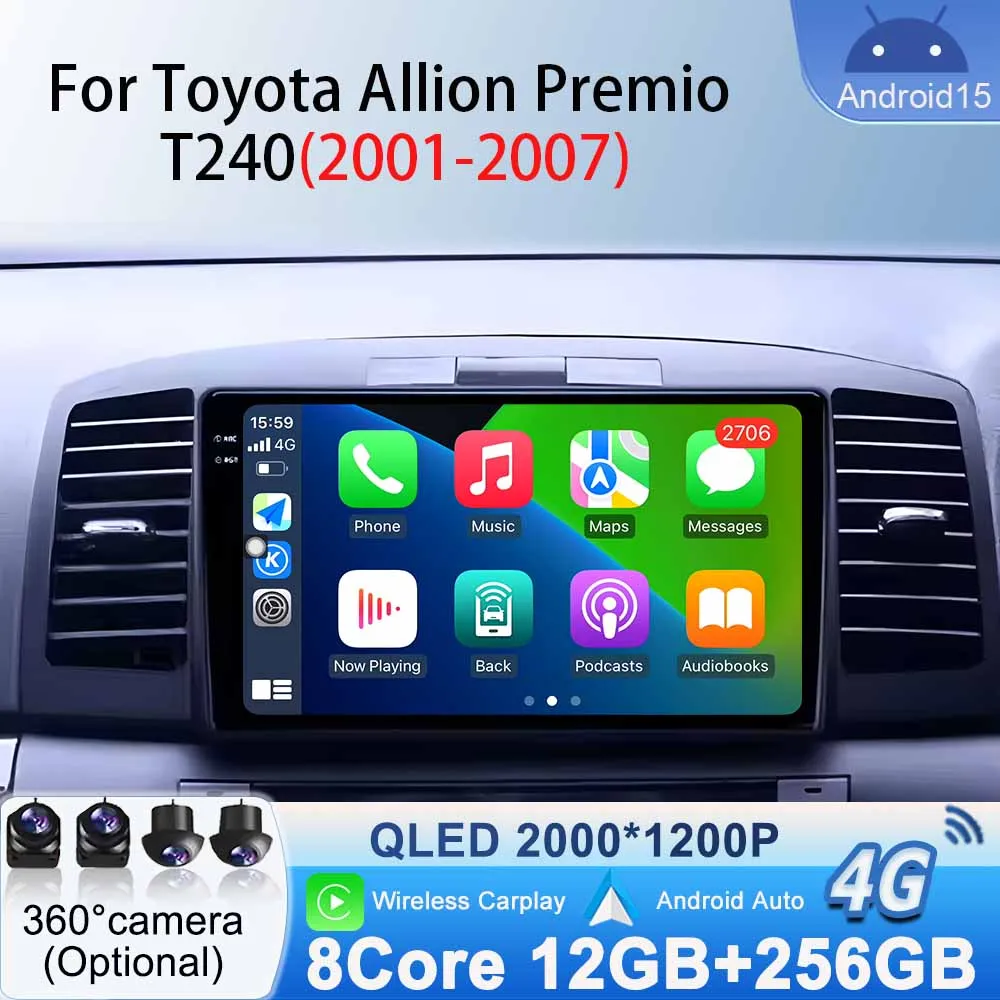 

For Toyota Allion Premio T240 2001-2007 GPS Navigation BT Stereo Car Radio Multimedia Player Video Wireless Carplay Android Auto