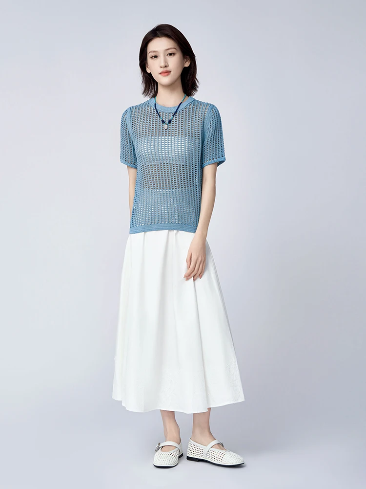 

Белая хлопковая юбка с вышивкой, тонкая летняя женская юбка А-силуэта миди с простой кружевной отделкой Ele Sle от ZONE