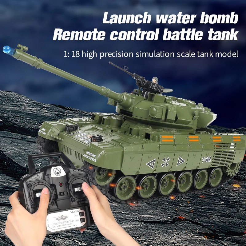 Coolbank-男の子のための光と音の金属トラックを備えたrcタンク,水爆弾rus T-90を発射するタンク,リモートコントロールモデル,軍用おもちゃ,1:18