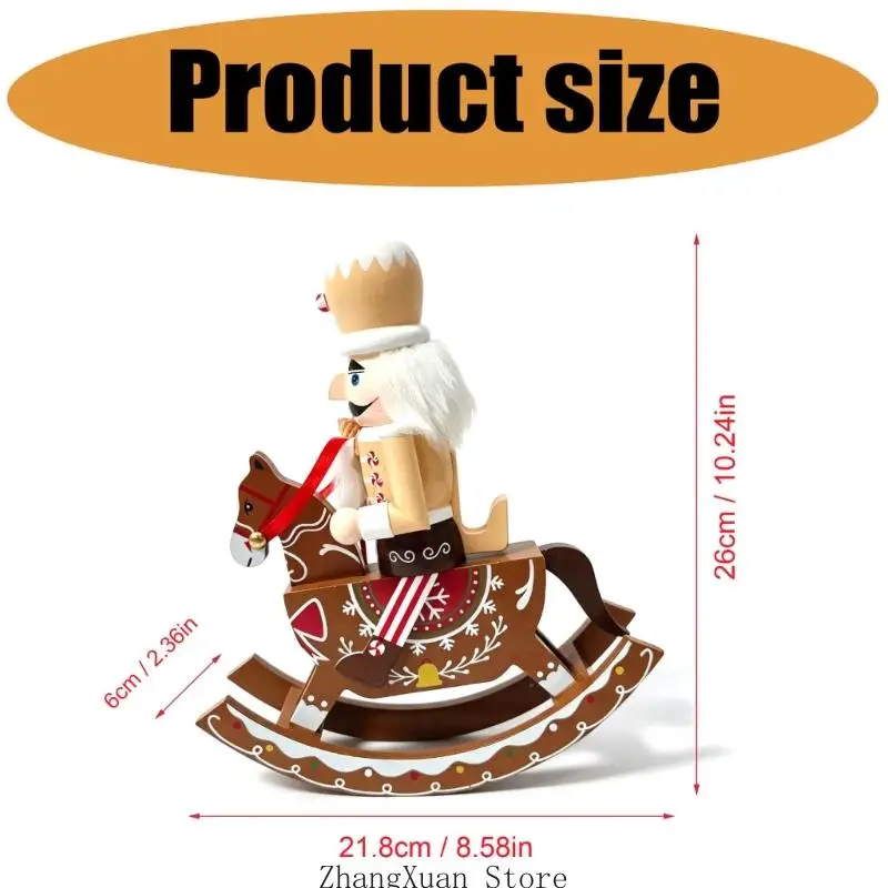 Nussknacker-Statue aus Holz mit Lebkuchen, Schaukelpferd, Weihnachtsgeschenk, 3 x – Detail 6