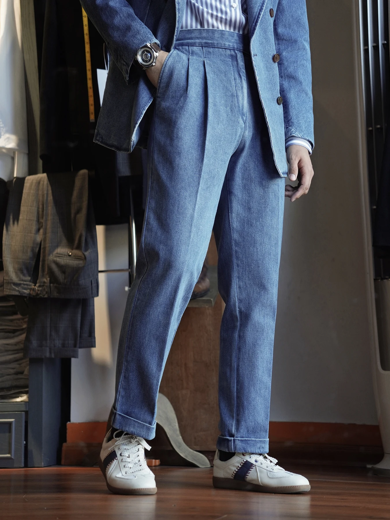 

SUITSMAN Naples Denim High Waist Straight Leg Casual Jeans Italian Sle Cotton Spring Summer Waed Feel Youth Fit Workwear