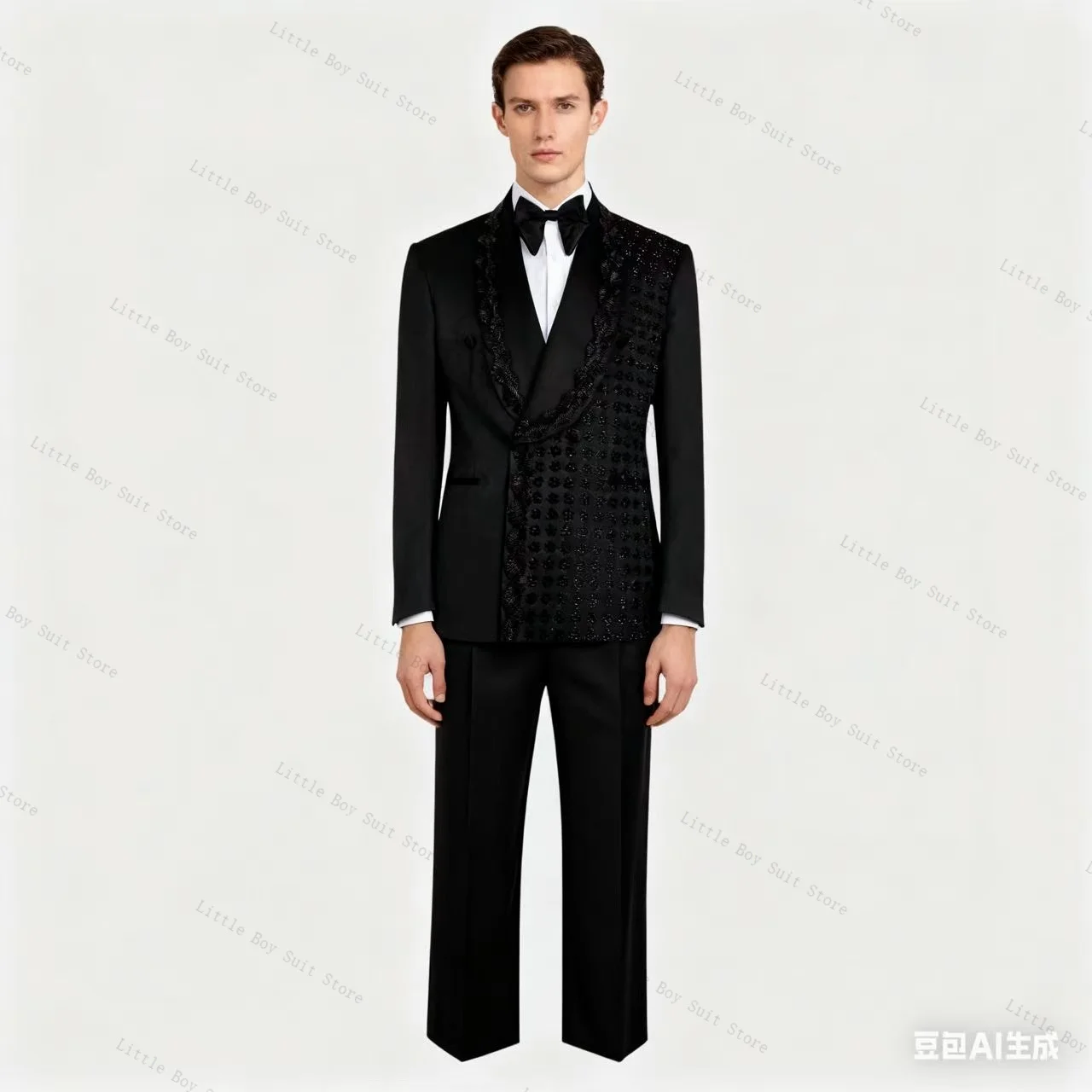 

Black Crystals Men Suit Set 2 Piece Wedding Tuxedo Luxury Jacket Blazer Pant Business Cotton Formal Office Party Coat Customized