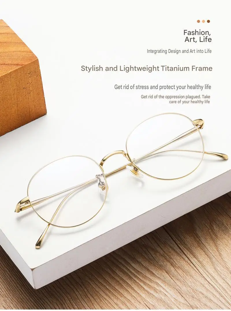 BEMORE Round Prescription Glasses For Women Photochromic Anti Blue Light Myopia Titanium Optical Grade Glasses
