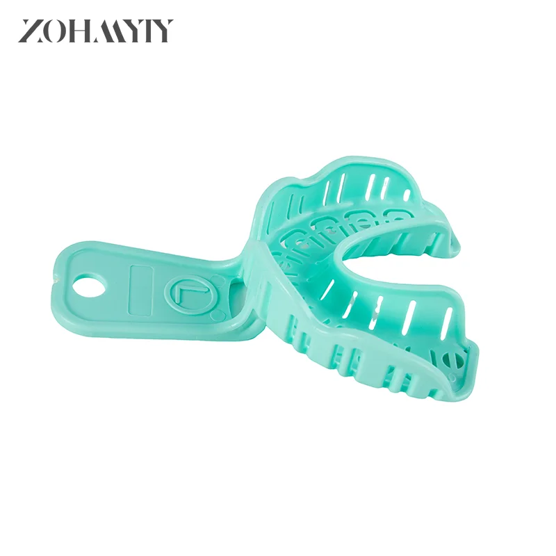 6Pcs Dental Implant Tray Green Full Mouth Removable Partial Mold Tray Easy To Fold Baffle Plastic S/M/L