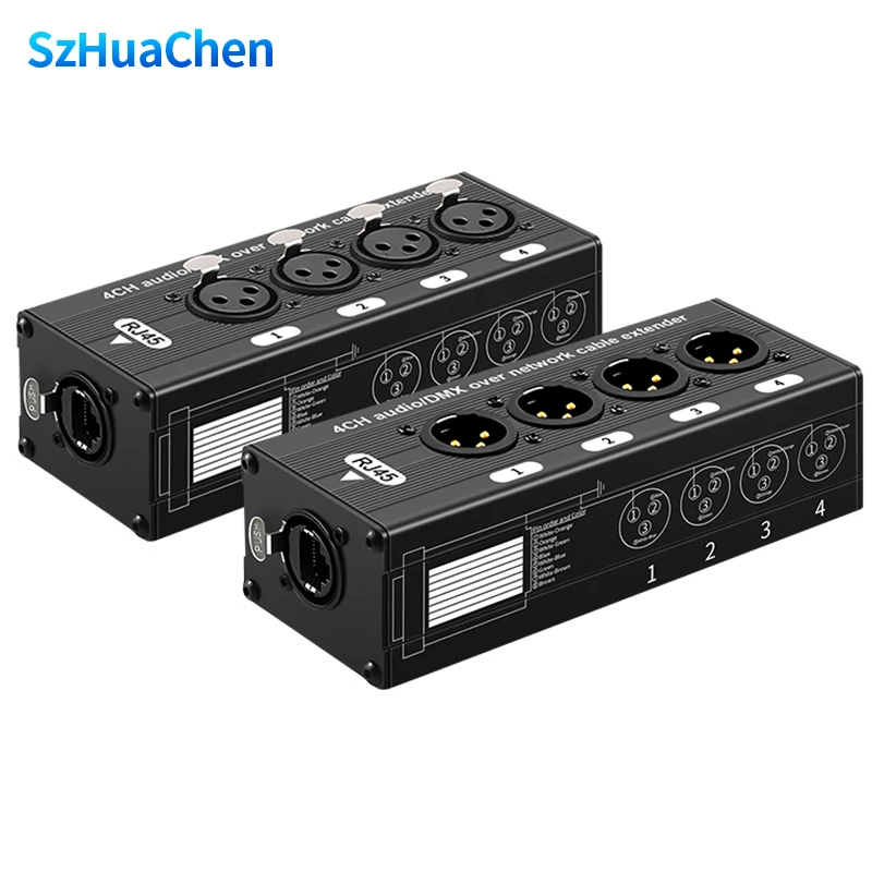 rj45-cat5-cat6-4チャンネル3ピンxlr-dmxオーディオエクステンダー、ステージ用サウンド、照明、録音スタジオ用オーディオケーブル（オス-メス）。