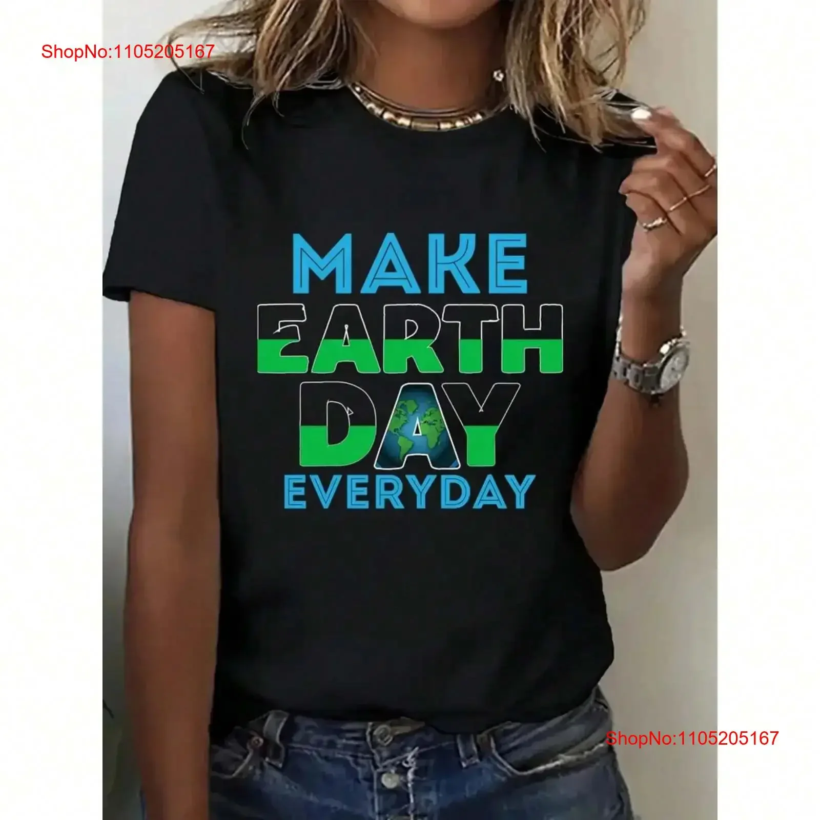 Makes Every Day Earth Women's Round Neck T shirt Fashionable Tops vintage Washed Unisex Breathable Top For Everyday Wear