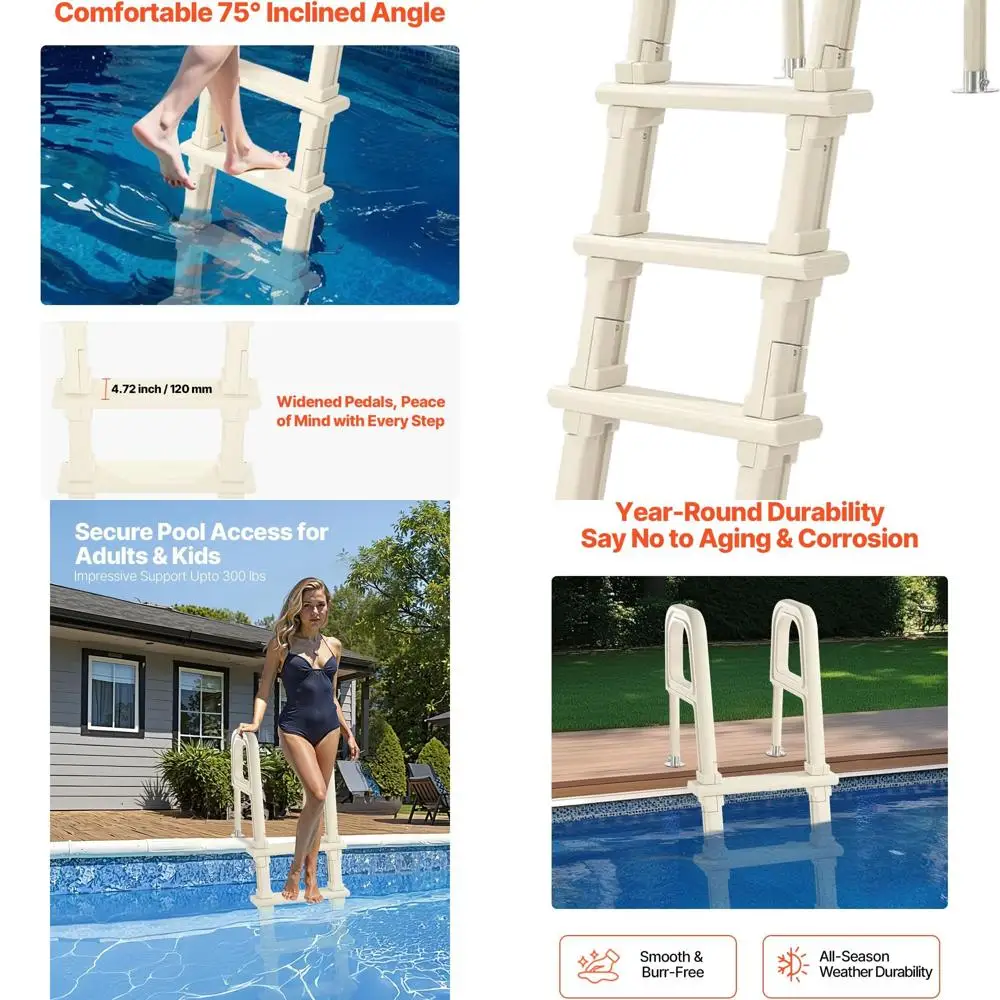 Durable 5-Step Pool Ladder with Double Rails, Non-Slip Steps, 300 lb Capacity, for 48-54 in Ground Pools