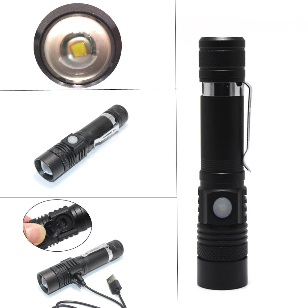 5000Lumens T6 Zoomable 3 Modes LED Torch USB Rechargeable Flashlight 18650 Flashlights For Camping +Battery + USB