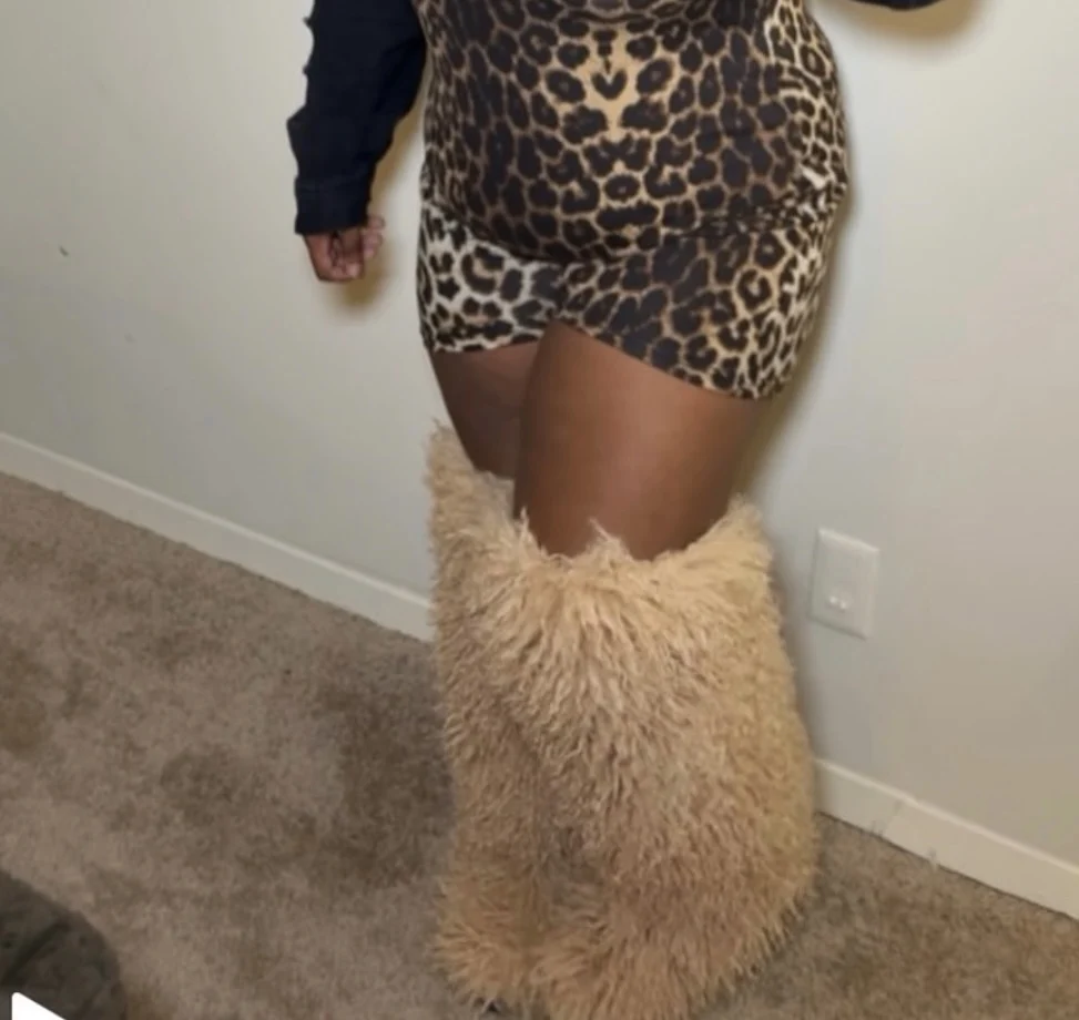 

72cm Faux Mongolian Fur Boots Women Fahsion Teddy Fur Snow Boots Fluffy Warm Faux Wool Y2K Winter Shoes Plush Warm Footwear