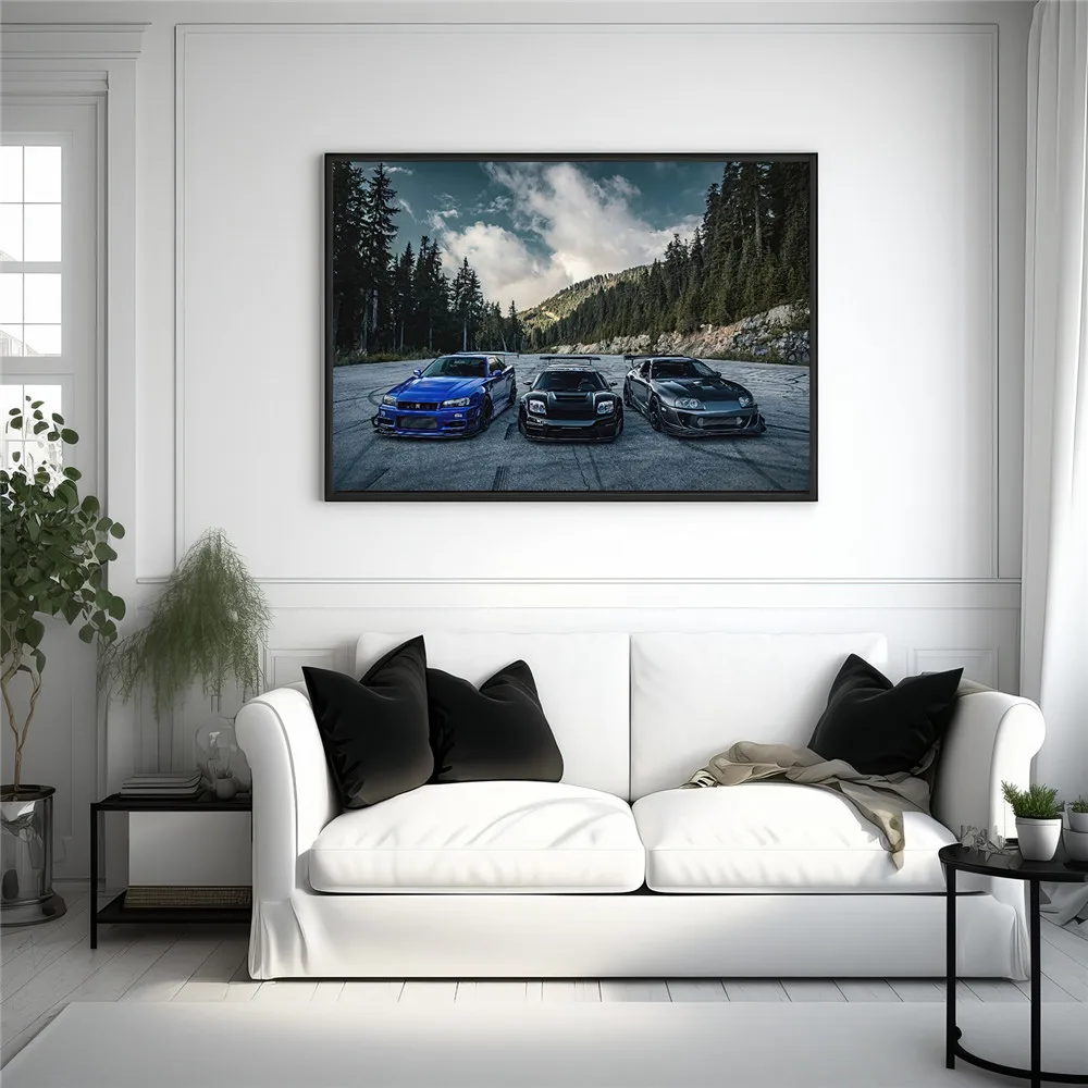 Modern Sports Car Canvas Art Poster Nature Road Travel Landscape Wall Print Painting for Bedroom Living Room Office Decor