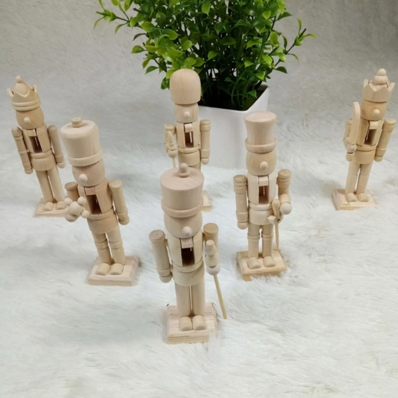 

6pcs Christmas Nutcrackers Soldier Unpainted DIY Walnut Figures with Paint and Brush Unfinished Nutcrackers Decor T21C