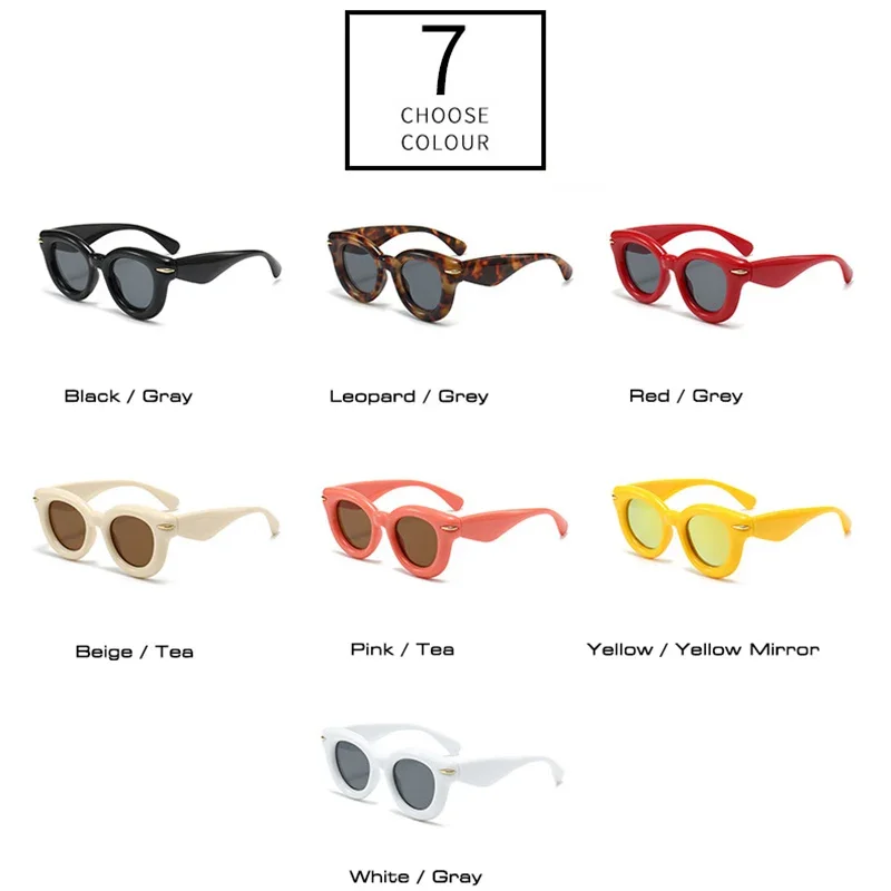 SO&EI Y2K Women Fashion Oval Candy Color Sunglasses Retro Rivets Men Brand Designer Trending Punk Round Sun Glasses Shades UV400