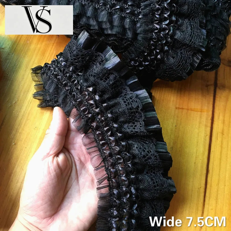 Ribbon Ruffle Elastic Trim Collar Clothing Skirt Sewing Headwear Hats Trimmings 7CM Luxury Wide White Black Lace Embroidery
