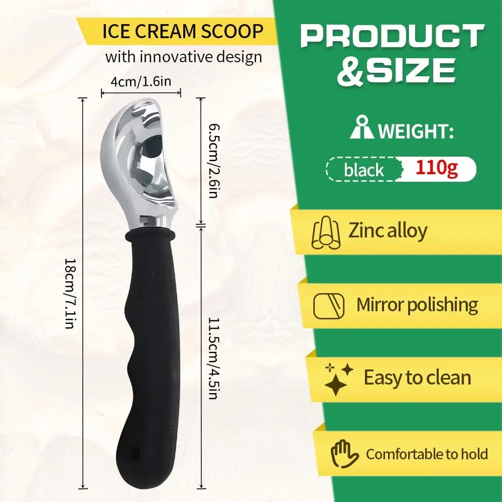 Ice Cream Scoop Comfortable Silicone Non-Slip,Dishwasher Safe Scooper Slip Rubber Grip Ergonomic Handle,Kitchen Tool
