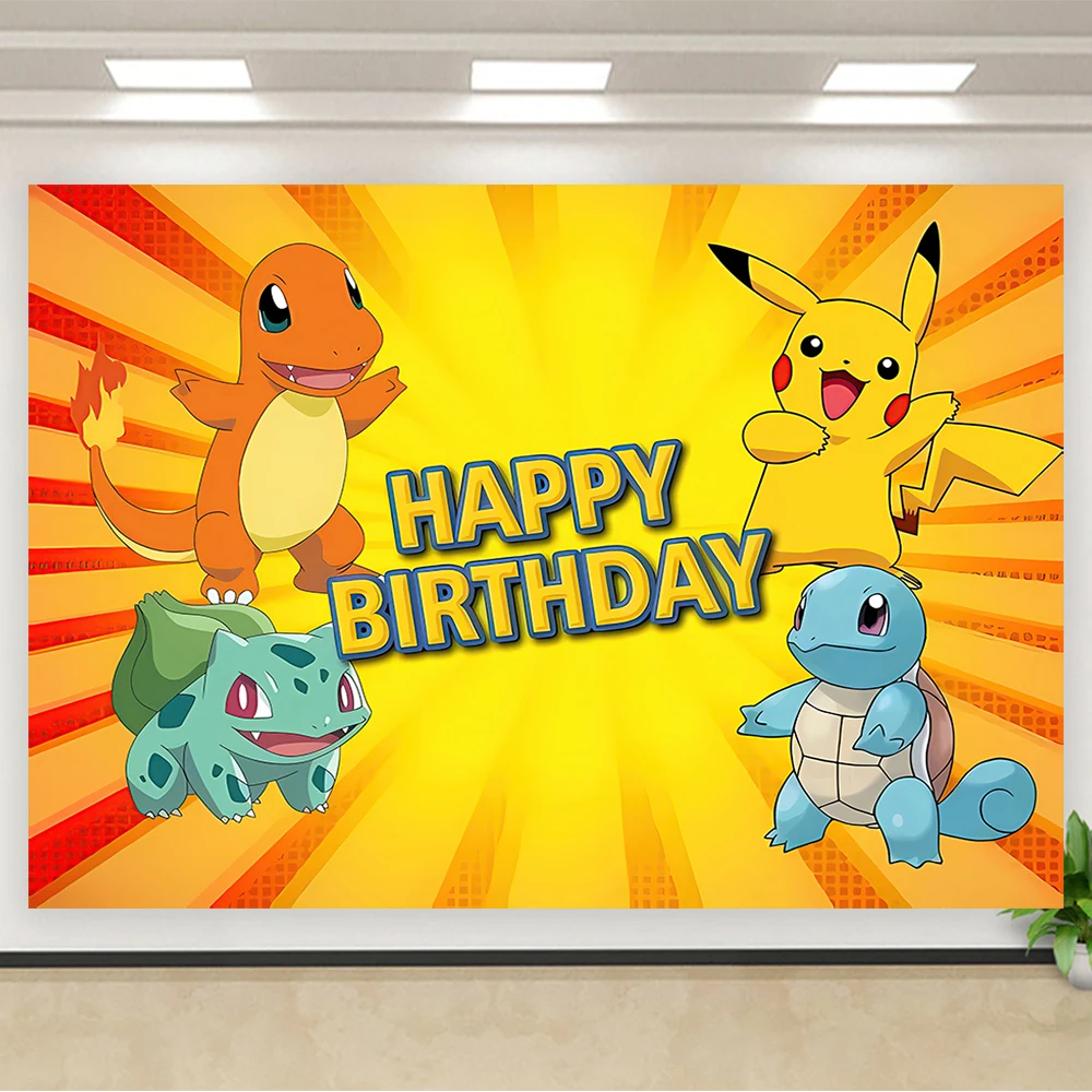 بوكيمون عيد ميلاد خلفية بيكاتشو حفلة التصوير خلفية جدار استوديو الصور راية ملصق استوديو الصور طفل هدية ديكور الحفلات #3