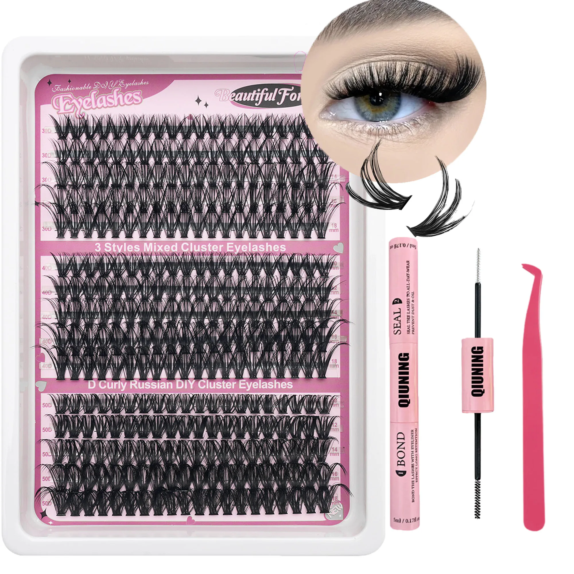 

QIUNING DIY Lashes Clusters Cat Eyelashes Wispy Individual Lashes Extensions Kit Clusters Lashes DIY At Home Bond And Seal