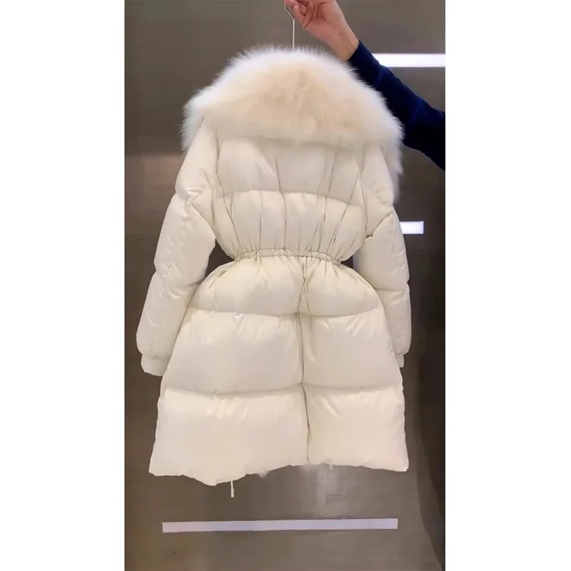 Winter Intensification Coat Sense of Advanced Temperament Medium-length White Large Fur Collar Down Padded Jacket Female Winter