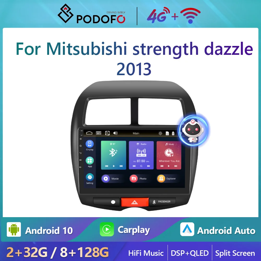 

Podofo 2din Android Carplay Car Radio For Mitsubishi strength dazzle 2013 Autoradio Stereo Player Ai Voice HiFi Music 4G WiFi