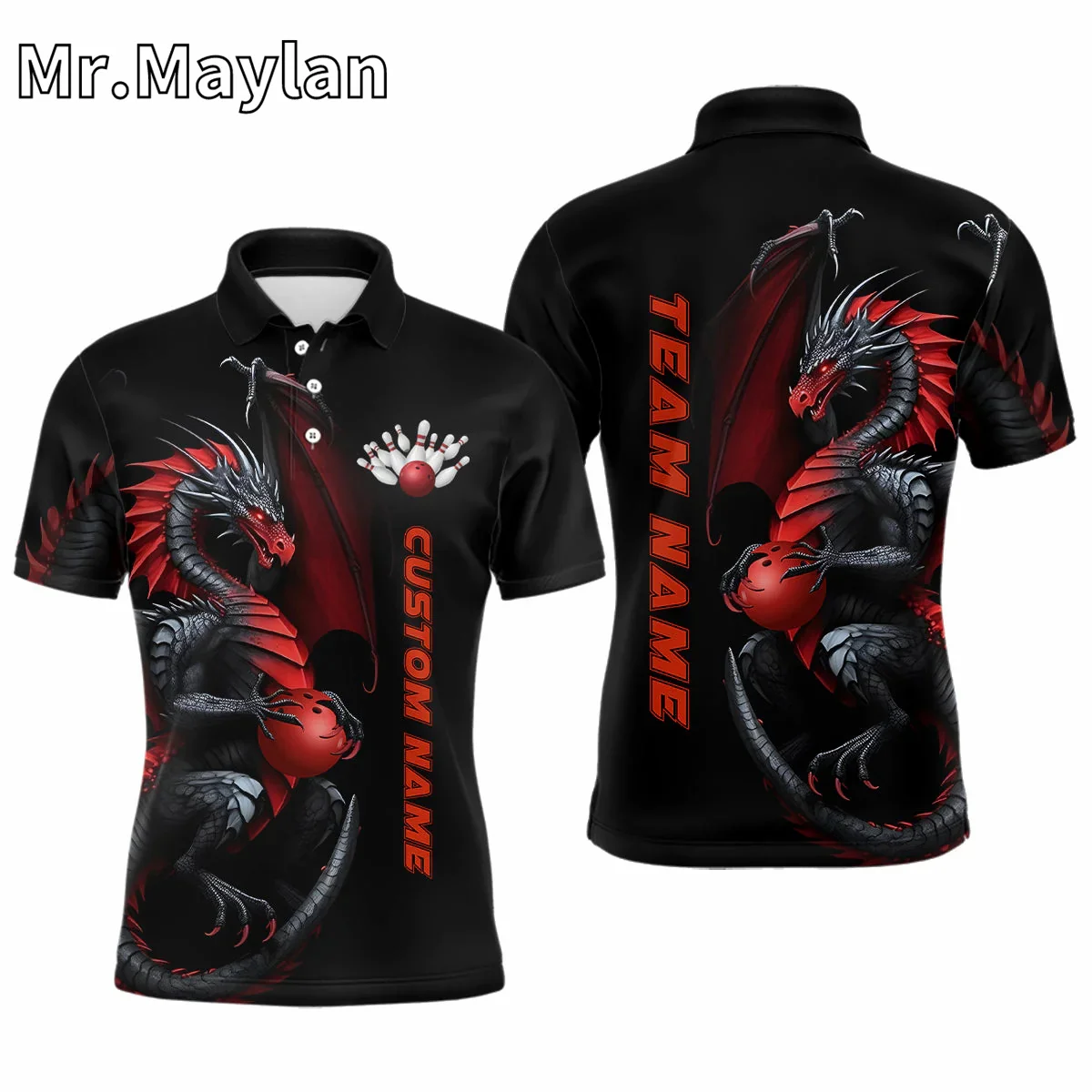 3D Black Men Bowling Polo Shirt Custom Blue Lightning Mens Bowlers Jerseys Bowling Outfits Gift for Bowling Lovers Unisex Tops image 5
