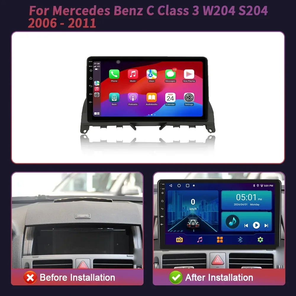 Android14.0 Car DVD Multimedia Player GPS Navigation For Mercedes Benz C Class 3 W204 S204 2006-2011 Auto Radio Stereo NO 2din