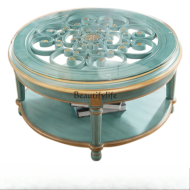 

Mediterranean furniture living room coffee table American TV cabinet sofa table round table