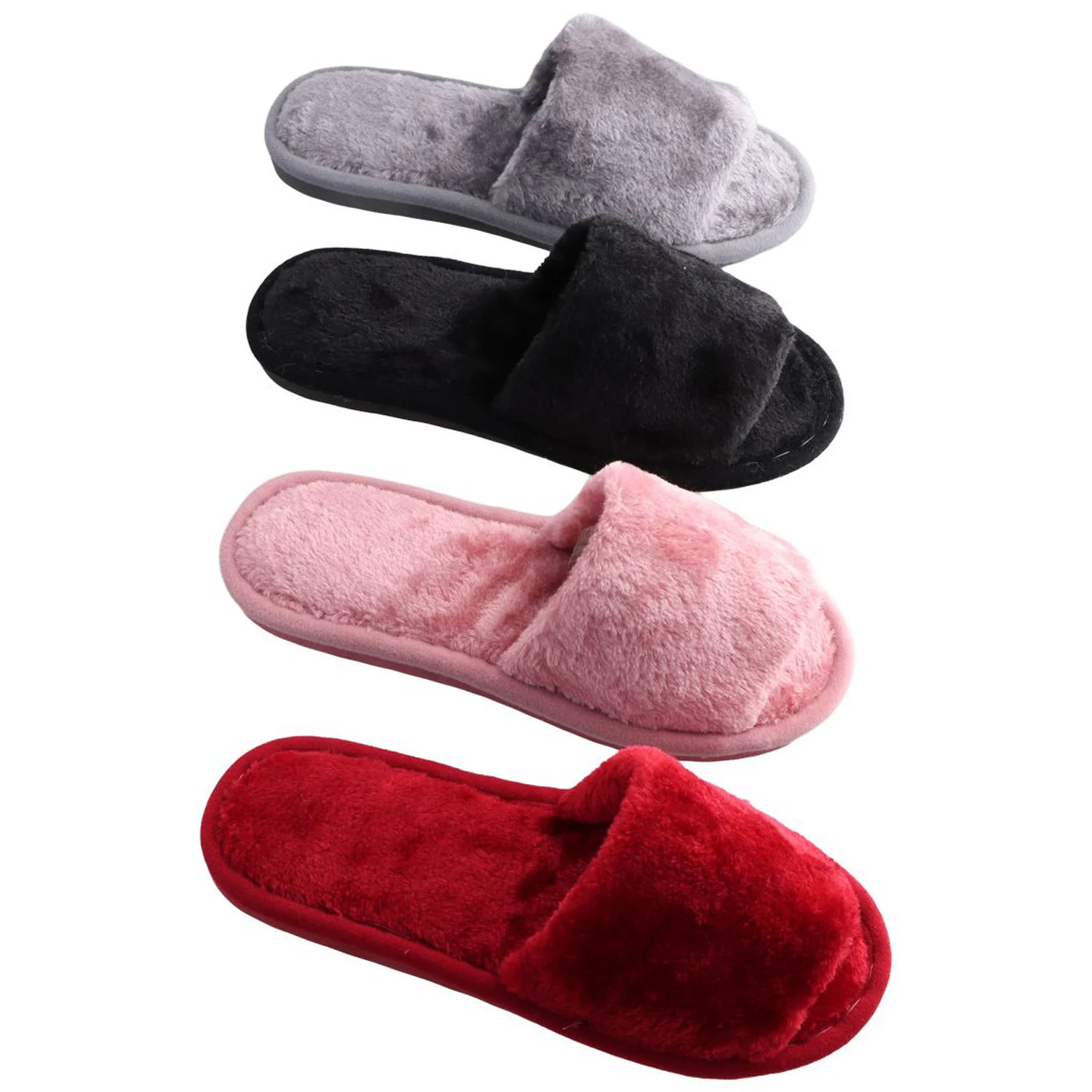 1 Pair Women Slippers New Fashion Plush Shallow Mouth Indoor Outdoor Flip-flop Casual Bedroom Solid Color Slides Shoes