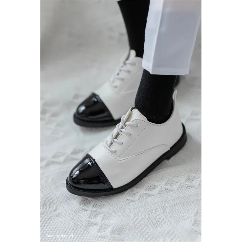 BJD Pop Schoenen ID75 1/3 Jongens Leer Zwart Wit Bruin Knappe Drie Kleur Puntige Teen Veterschoenen Werk pop Accessoires