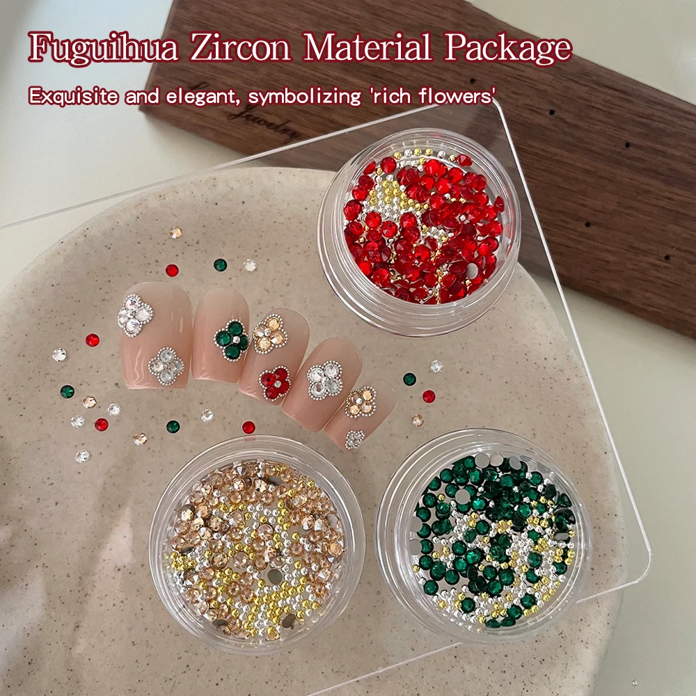 KANIU 1 Box Nagel-Zirkonia, kleine Blumen-Strass-Applikationen, verschiedene Formen, Kristall-Nagelkunst-Design, Nagel-Charms