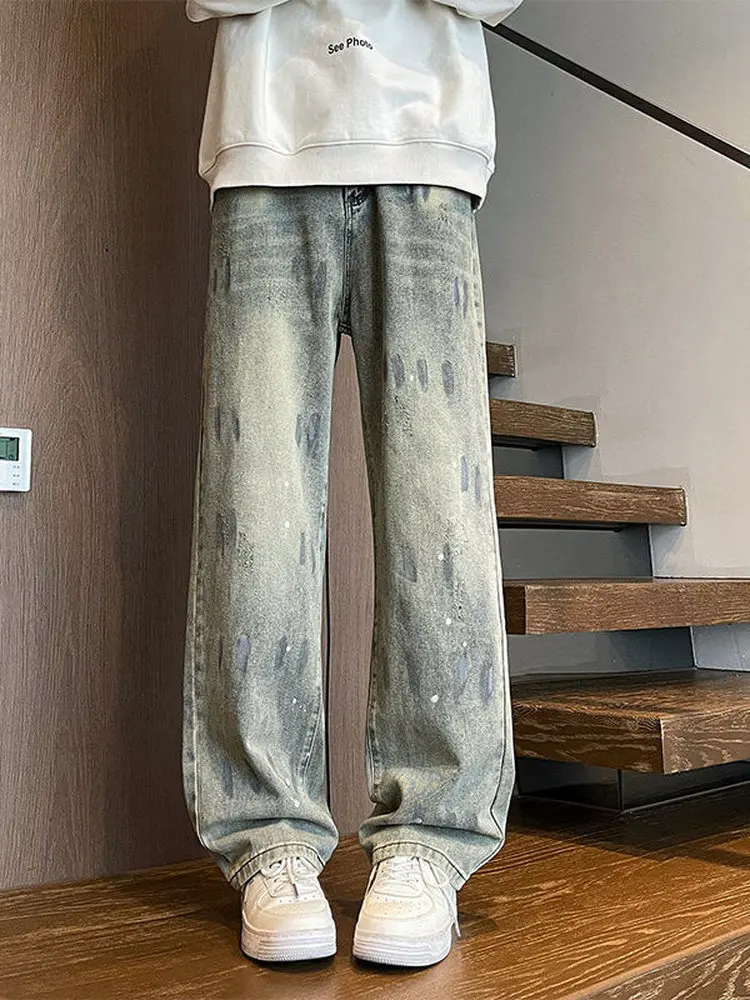 

Retro American High Street Men's Denim Jeans Spring Autumn New Style Trendy Straight Leg Pants Durable Casual Fashionable