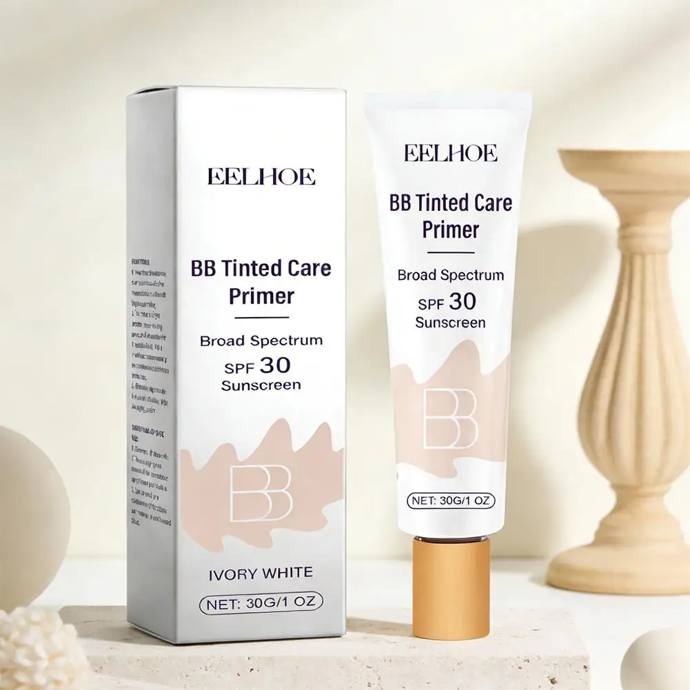 EELHOE BB Cream SPF30 Sunscreen Primer For Even Skin Tone Sun Protection BB Tinted Primer Moisturizing Makeup For Daily Use