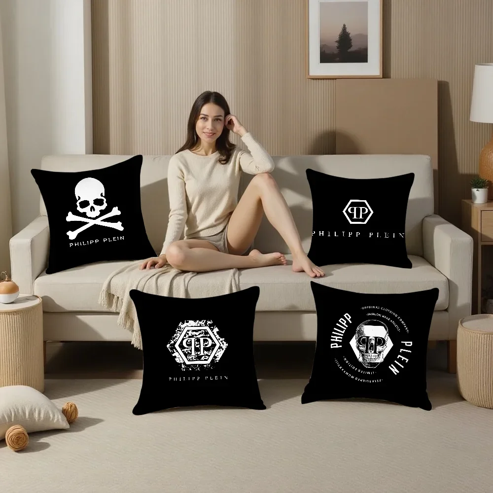 Skull P-PLEINS Qp-P-PHILIPPS Pillow Case Plush Fabric Soft Pillowcase Double Sided Print Sofa Cushion Cover Throw Pillow Cover