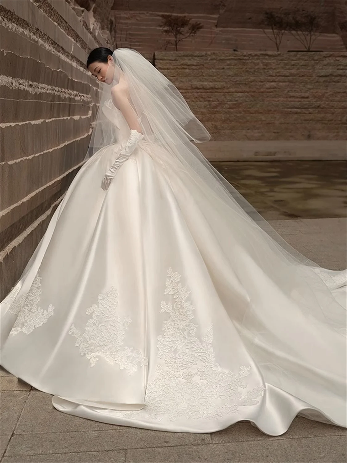 Vestidos de novia franceses de talla grande para mujer, vestido de novia de lujo, satén, tienda oficial, 2024