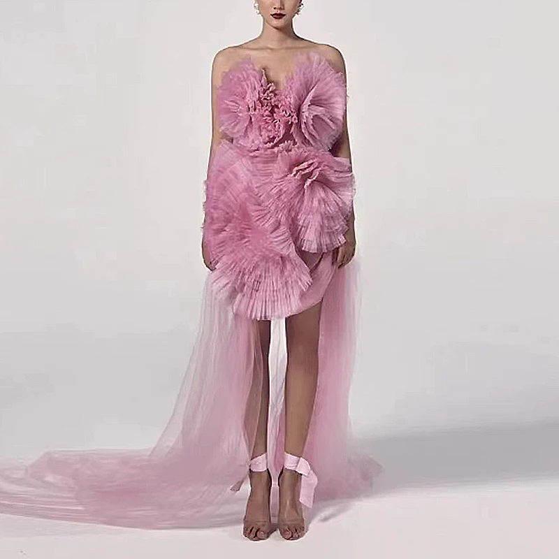 Robes de soirée plissées à fleurs 3D pour femmes, longueur au sol en fibre de tulle, Rhde danse, mariage, invité, gala, événements spéciaux, nouveau, 2023