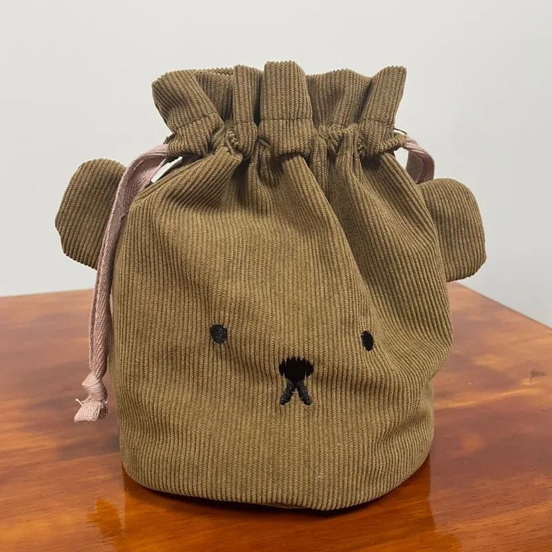 corduroy Miffy rabbit Drawstring Bundle pouch Kawaii lovely travel Portable cosmetic Storage Washing rinsing Money bag package