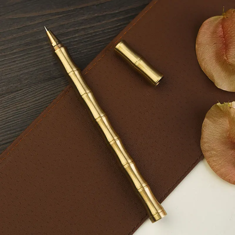 1Pc Vintage Brass Bamboo Style Pen Metal Business Office Gift Stationery Student Writing Tool