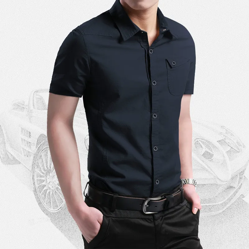 

Summer Fashion Mens Casual Shirts Cotton Short Sleeve Business Shirt Boys Army Green Slim Fit Formal Male Undies Plus Size 5xl