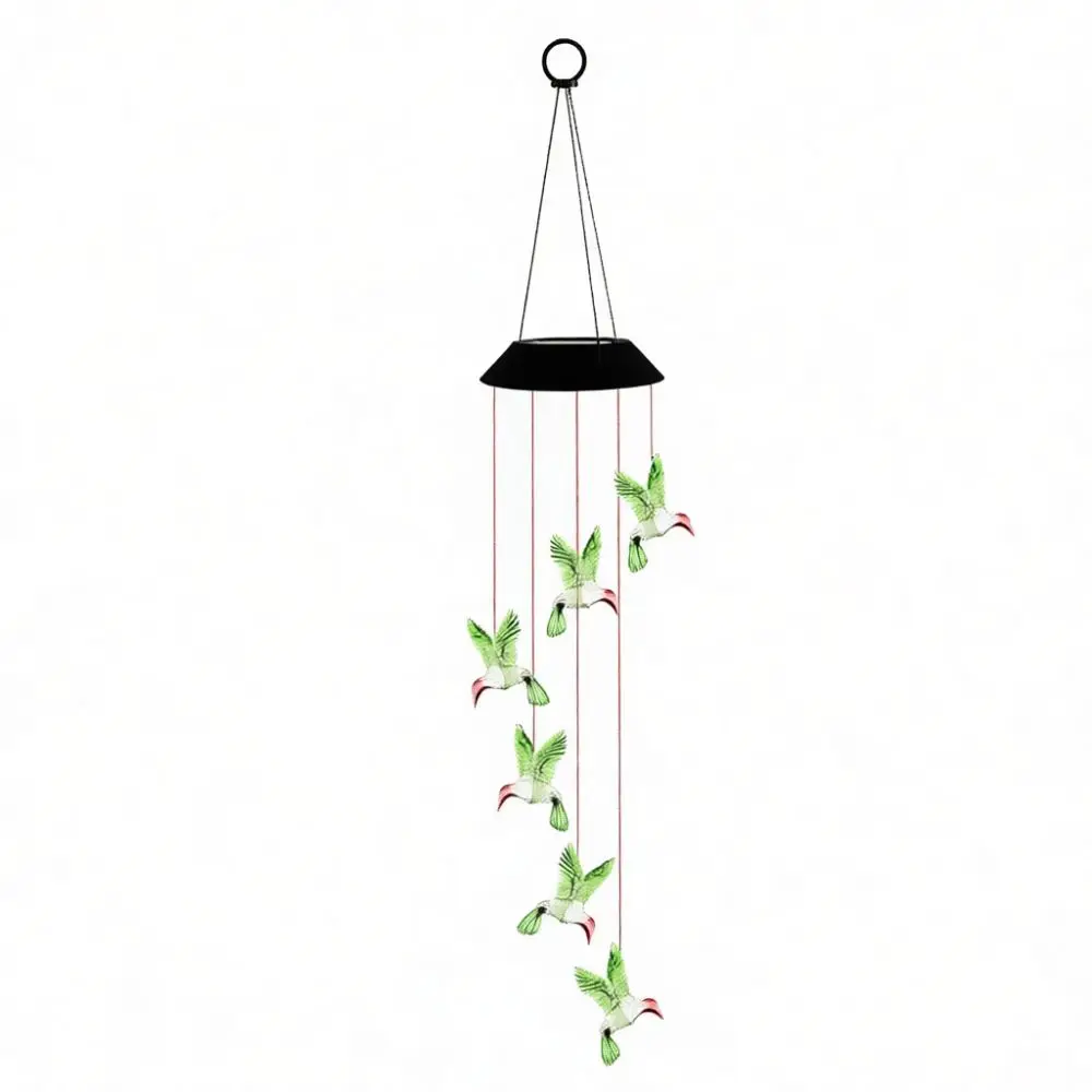 Solar Wind Chime Light Hummingbird Colorful LED Hanging Lamp Outdoor Home Garden Decorative Atmosphere Lighting Gift
