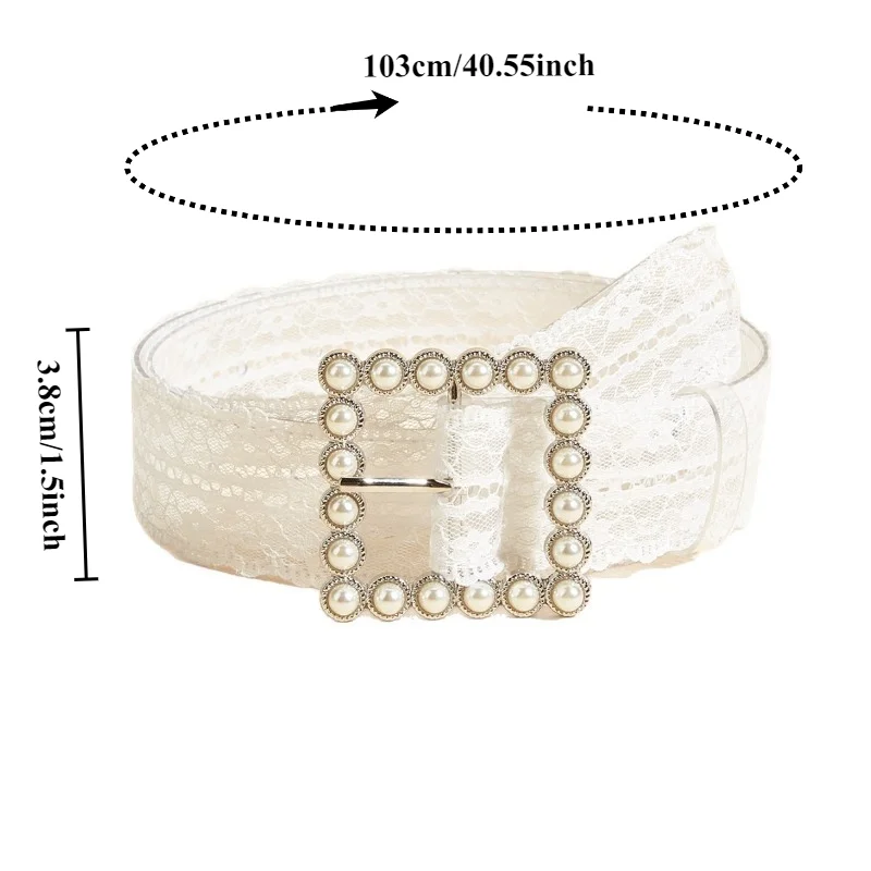 Korean-Style Instagram-Inspired Pearl-Buckle White Lace Belt – FashionableTrendy and Versatile for Dresses with a Unique Design