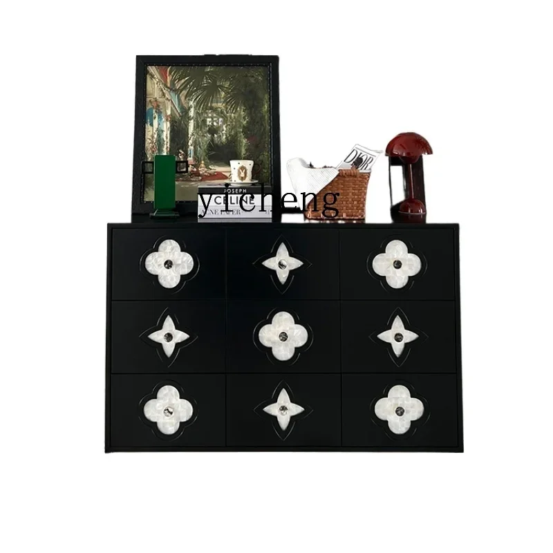 

1 Retro Clover Solid Wood Nine-Drawer Cabinet Bedroom Storage Cabinet Designer Middle-Ancient Sideboard Cabinet