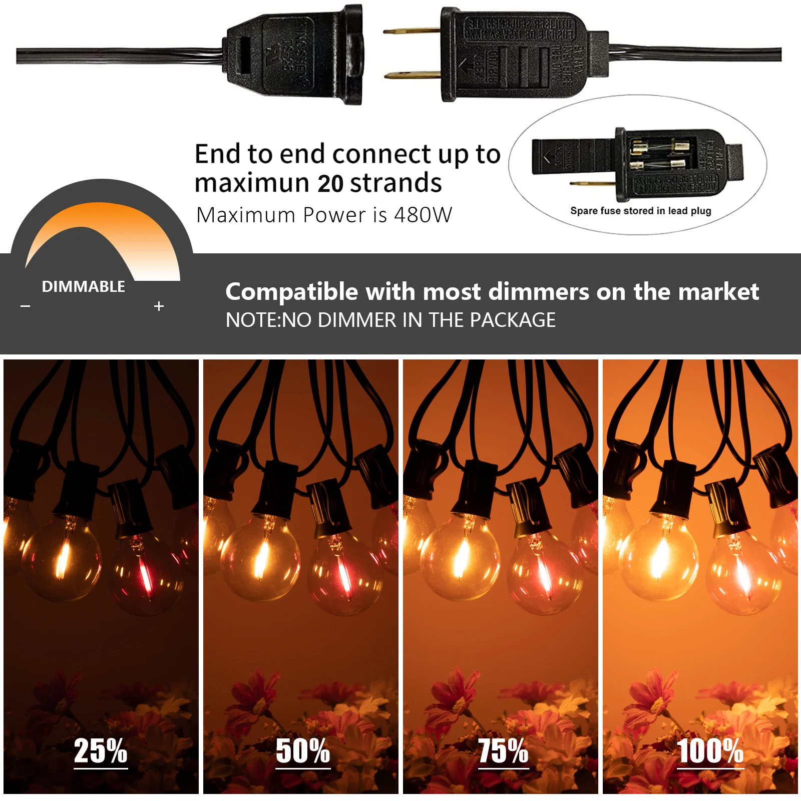 غرينسك في الهواء الطلق حفلة G40 RGB سلسلة أضواء 25ft 50ft 65ft E12 المقبس 110 فولت عكس الضوء ديكور مقاوم للماء سلسلة إضاءة معلقة ملونة