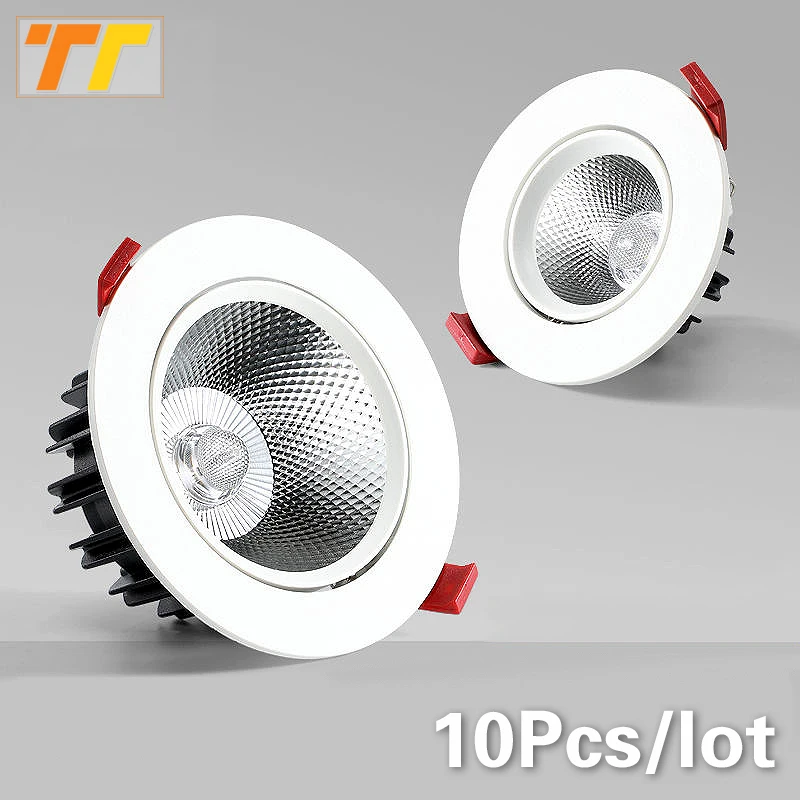 10Pcs LED Downlights 7W 9W Dimmable Spot Lights 12W 15W AC90V-260V 18W COB Chip Recessed Ceiling Lamps For Home Illumination