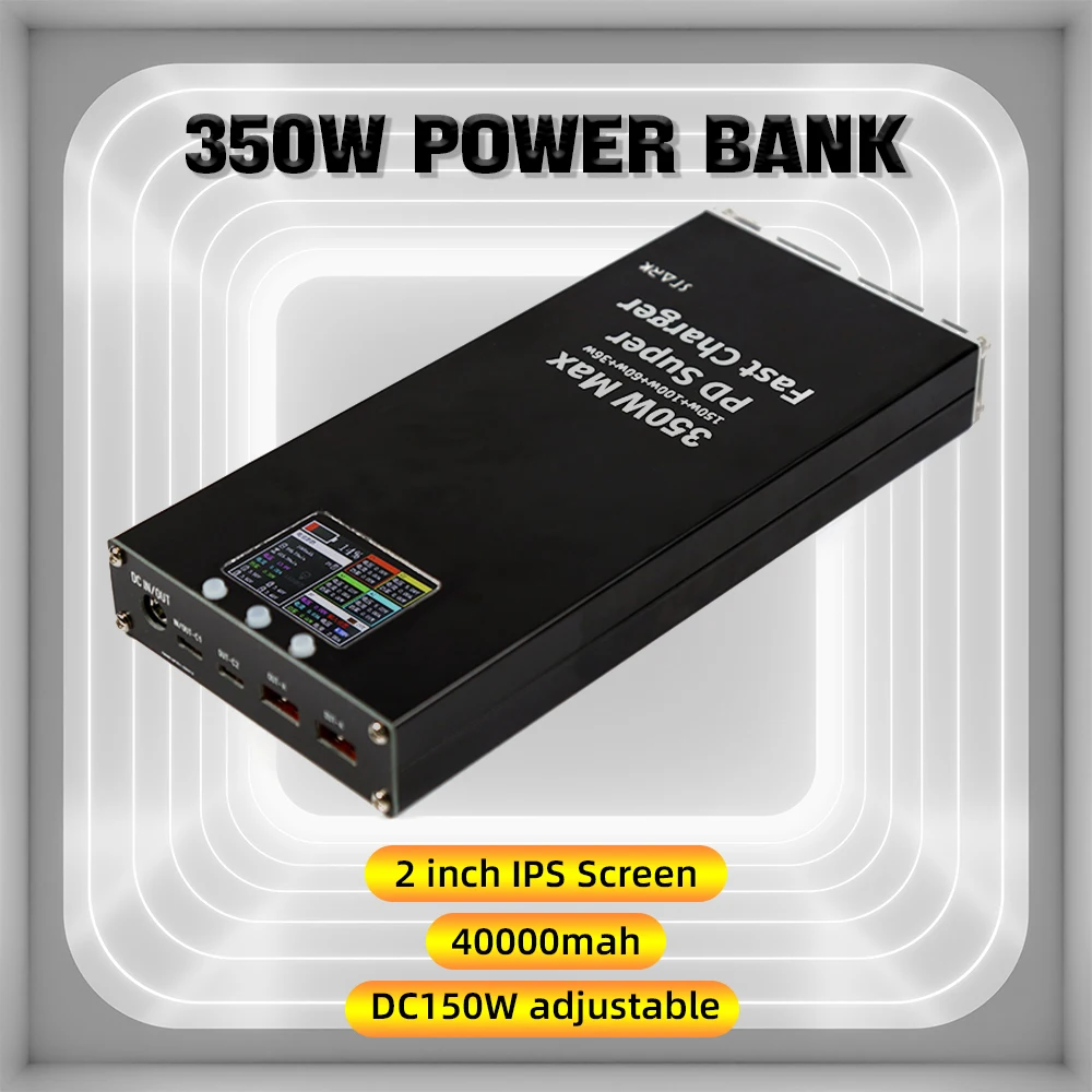 350W PowerBank 2 inch IPS Screen Adjustable Bidirectional DC150W PD100W UPS 40000mah LED High-performance Two Way Fast Charging