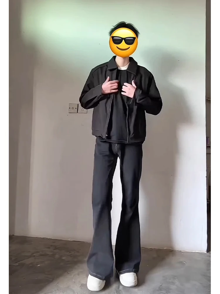 

Cleanfit Men's Premium Straight Leg Jeans American Retro High Waist Lift up Slimming Micro Flared Pants Youth Trend Wear Resi...