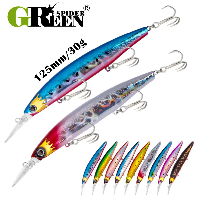 GRS Heavy Minnow Fishing Lures 125mm 30g Sinking Electroplating Jerkbait Artificial Hard Bait for Seabass Tackle Fishing Lure