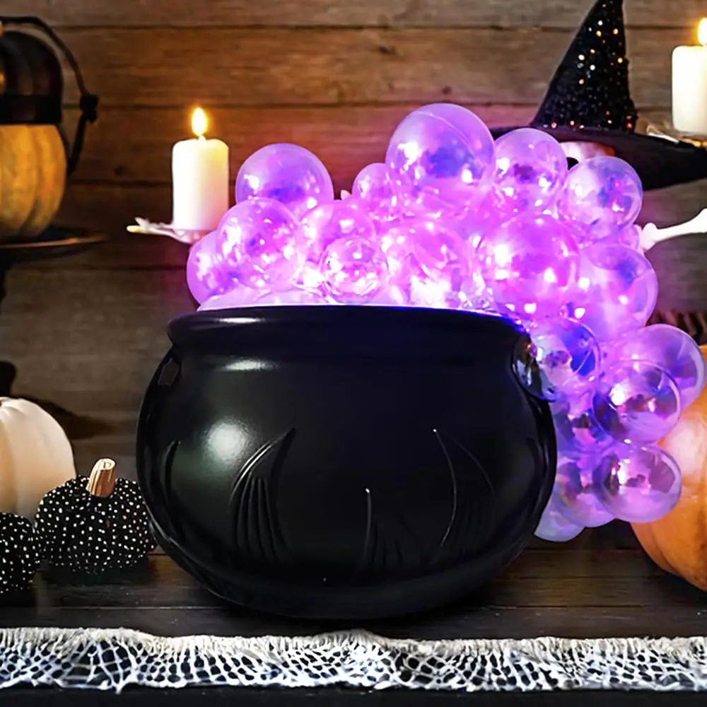 

Mini 6 inches DIY Bubbling Cauldron Set Halloween Decorations Indoor ,Black Plastic Bowl Decoration for Home Kitchen Party Table