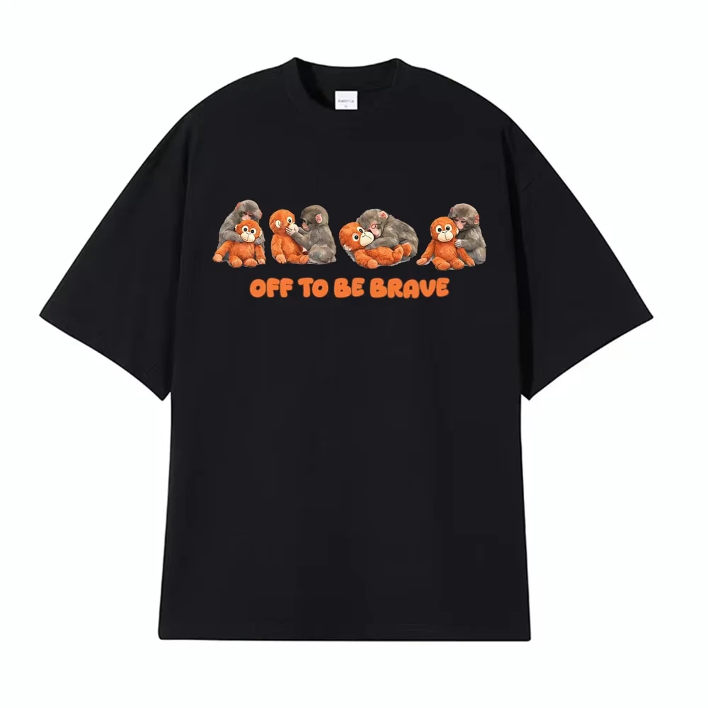 Off To Be Brave Monkey Leam Punch Graphic T-shirts Men Women Retro Street Fashion T Shirt Summer Oversized High Quality T Shirts