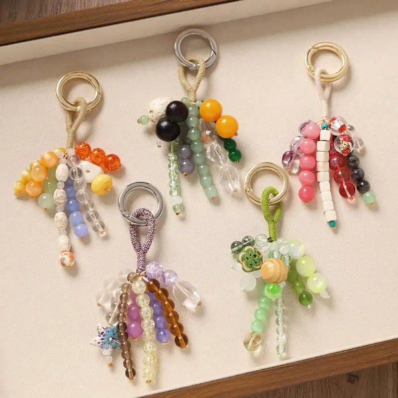 Wish Seed Bodhi Beaded Keychain Handwoven New Chinese Style Crystal Pendant Blessing Bag Decor Gift for Families