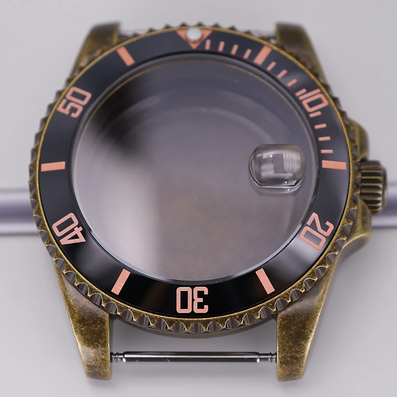 Bronze Retro 40mm NH35 Uhrengehäuse Keramik-Lünette 120 Klicks für SUB NH35 NH36 NH34 NH38 NH70 Uhrwerke 28,5mm Zifferblatt Saphirglas – Detail 7