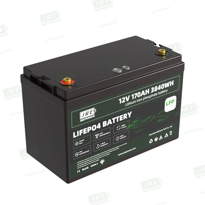 

12 В 170 Ач большой емкости, сигнализация, низкое напряжение, высокая температура, зуммер, литиевая батарея глубокого цикла для солнечной системы RV Marine Boat