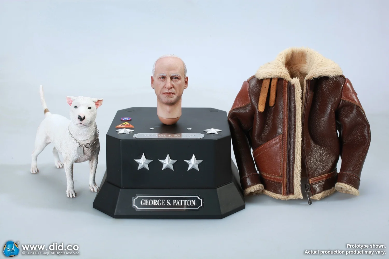 DID E60071 1/6 Scale General Patton Head Carved & Dog & Leather Jacket & Platform Model Toys No Figure Body